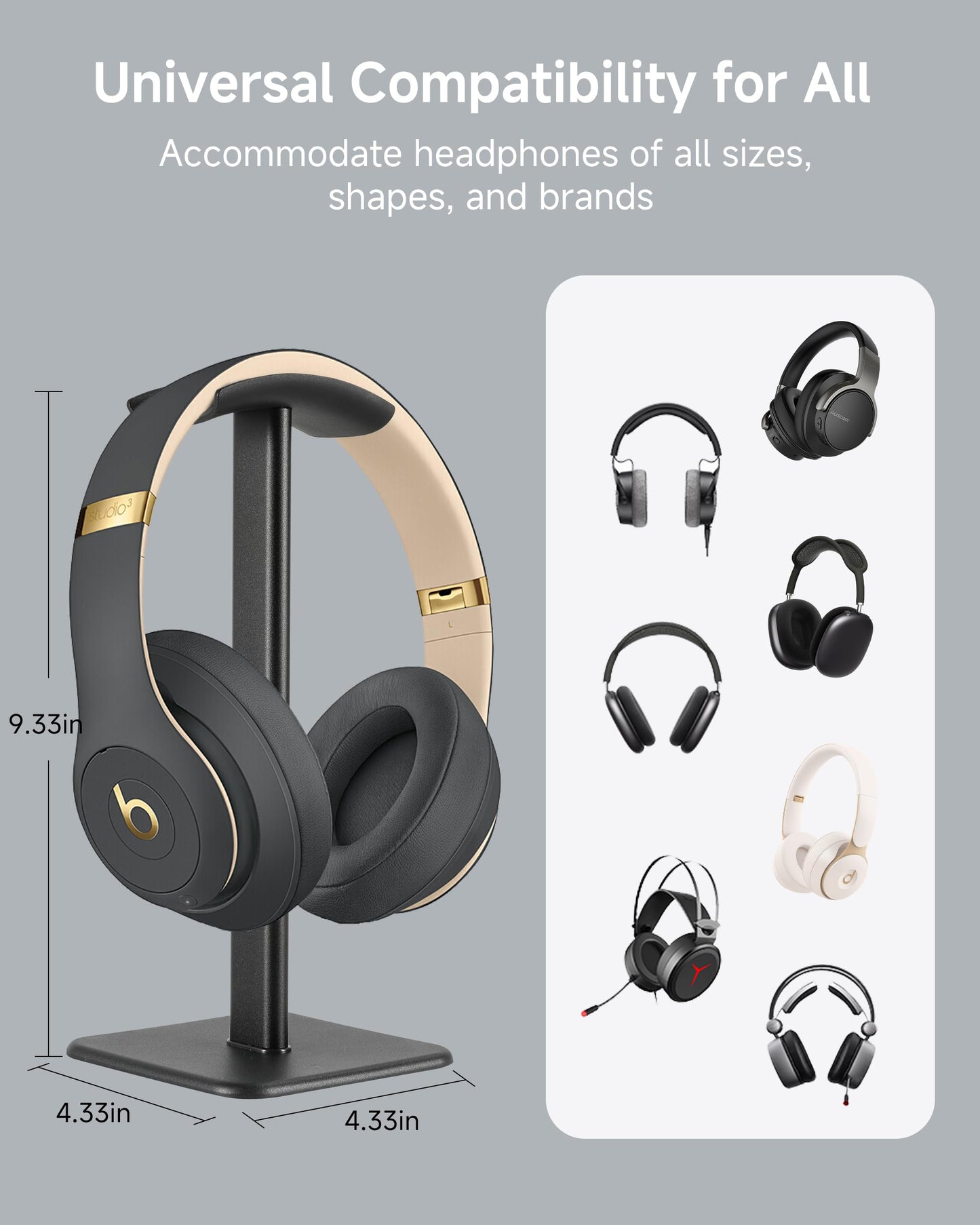 DGPLUS Headset Stand - Headphone Holder for Desk with Aluminum Hanger Compatible with All Over-Ear On-Ear Computer Xbox One PS5 PS4 PC Game Telephone Headsets (Black)