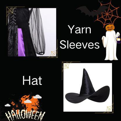 Colorful House Women Wicked Witch Costume, Purple Long Sorceress Classic Dress (Small, Purple/Black 3)