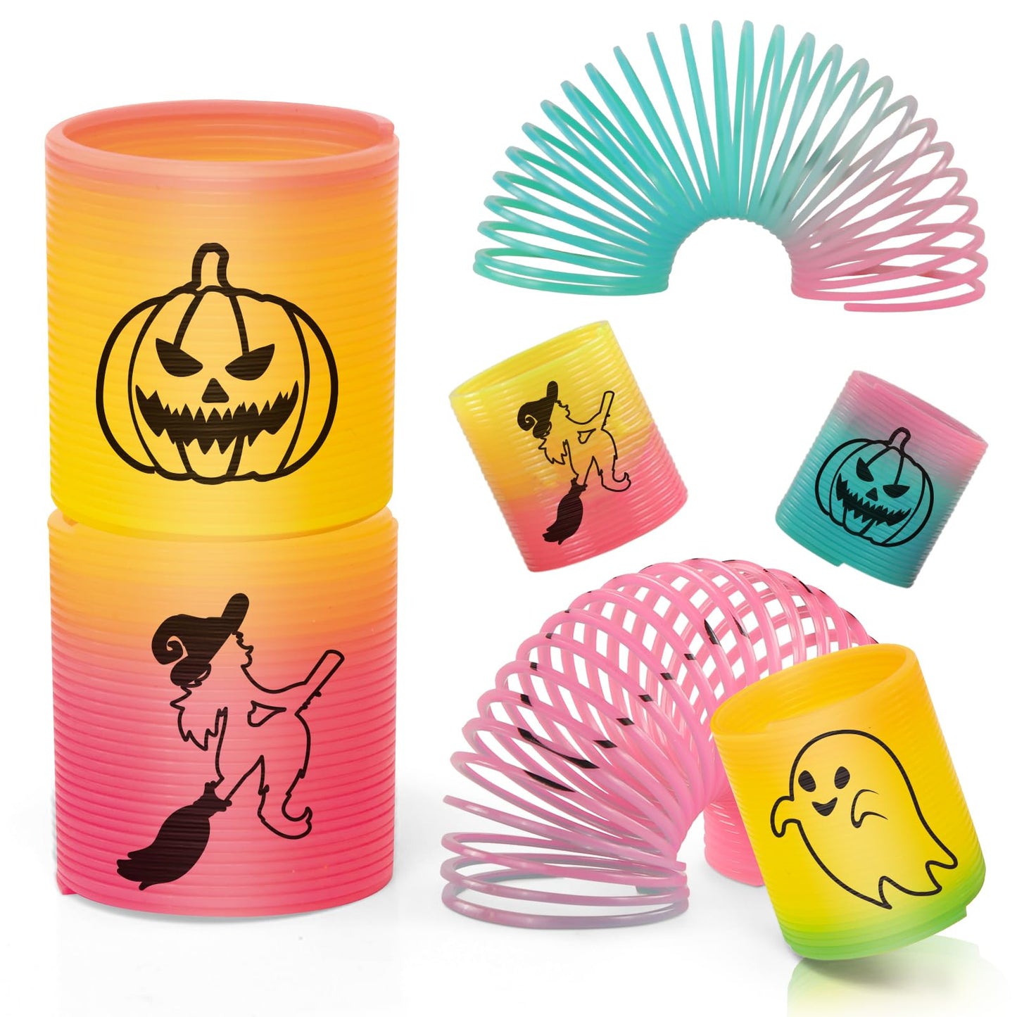 CLEVERZONE 36 Packs Spring Rainbow Magic Fidget Stress Coil Mini Springs Bulk Toys Party Favor Birthday Carnival Prize Goodie Bag Stuffers For Kids Boys Girls (Halloween)