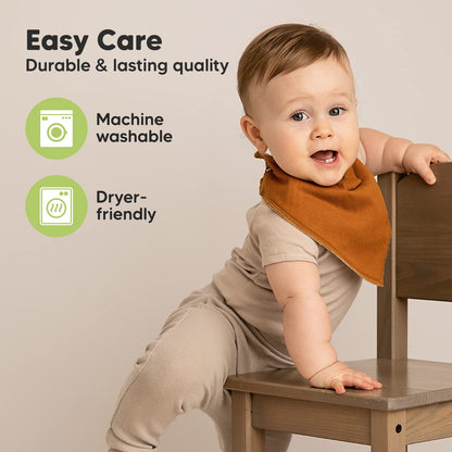 8-Pack Organic Baby Bandana Bibs for Boys, Girls - Super Absorbent Triangle Baby Bibs for Drooling and Teething Infant, 100% Cotton Extra Soft for Newborn, Infant 0-36 Months (Basics)