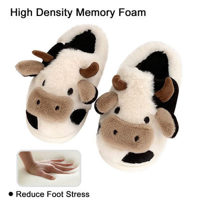 Cow Slippers for Women,Cartoon Animal Fuzzy Slippers,Winter Warm Women's House Slippers,Anti-Slip Indoor Outdoor for Man Wrap Heel White Yellow 38/39