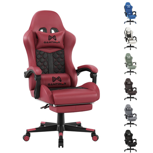 Gamtimer Gaming Chair,Computer Chair with Footrest and Lumbar Support,Breathable PU Leather,4D Lumbar Support and Headrest,360 Degree Swivel Chair with Adjustable Ergonomic Backrest for Adults(Red)