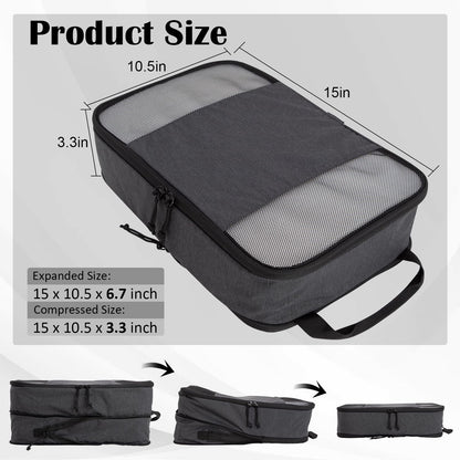 Compression Packing Cubes for Travel Essentials, 2 Set Expandable Compression Bags for Travel Packing Cubes for Suitcase Luggage Organizer Bags, Black Mesh
