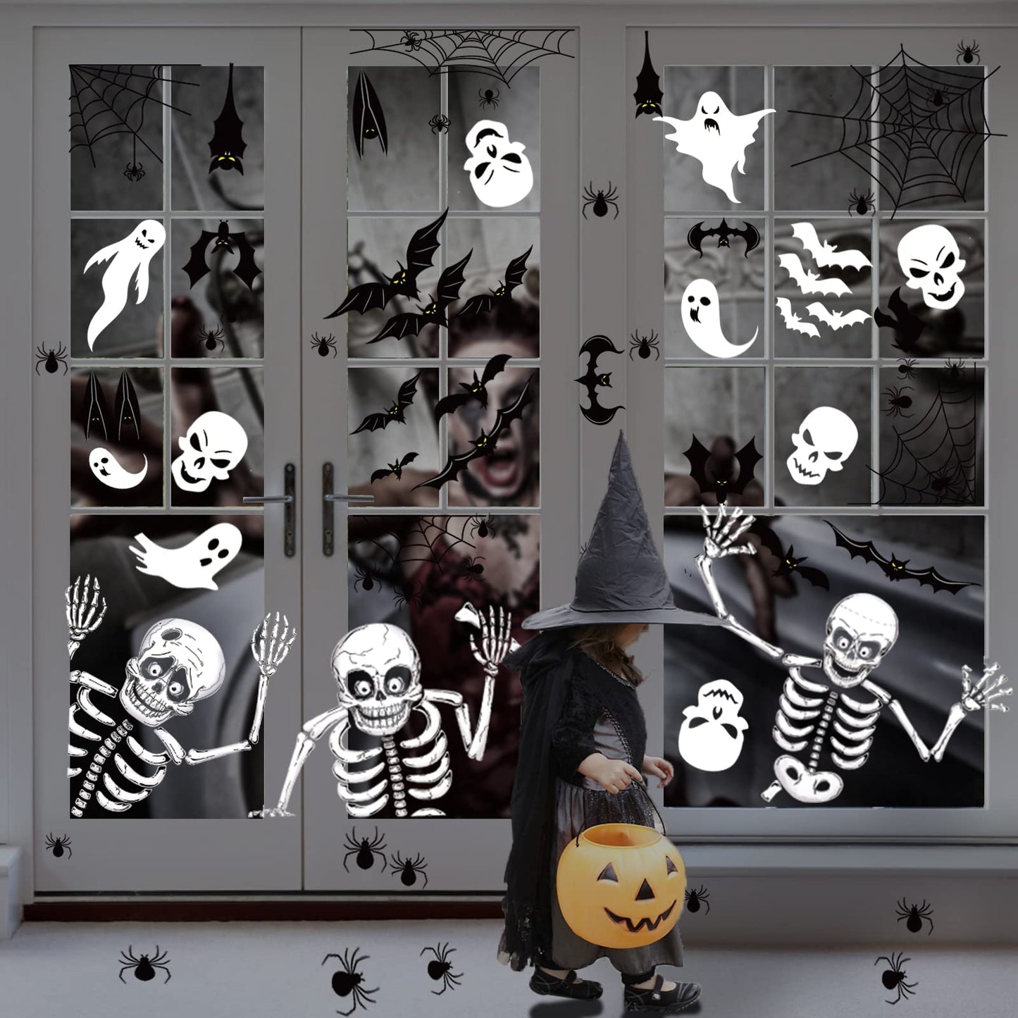 140PCS Halloween Window Clings Decor for Halloween Decorations, Double Side Window Stickers Removable Glass Decals for Party Decorations Indoor