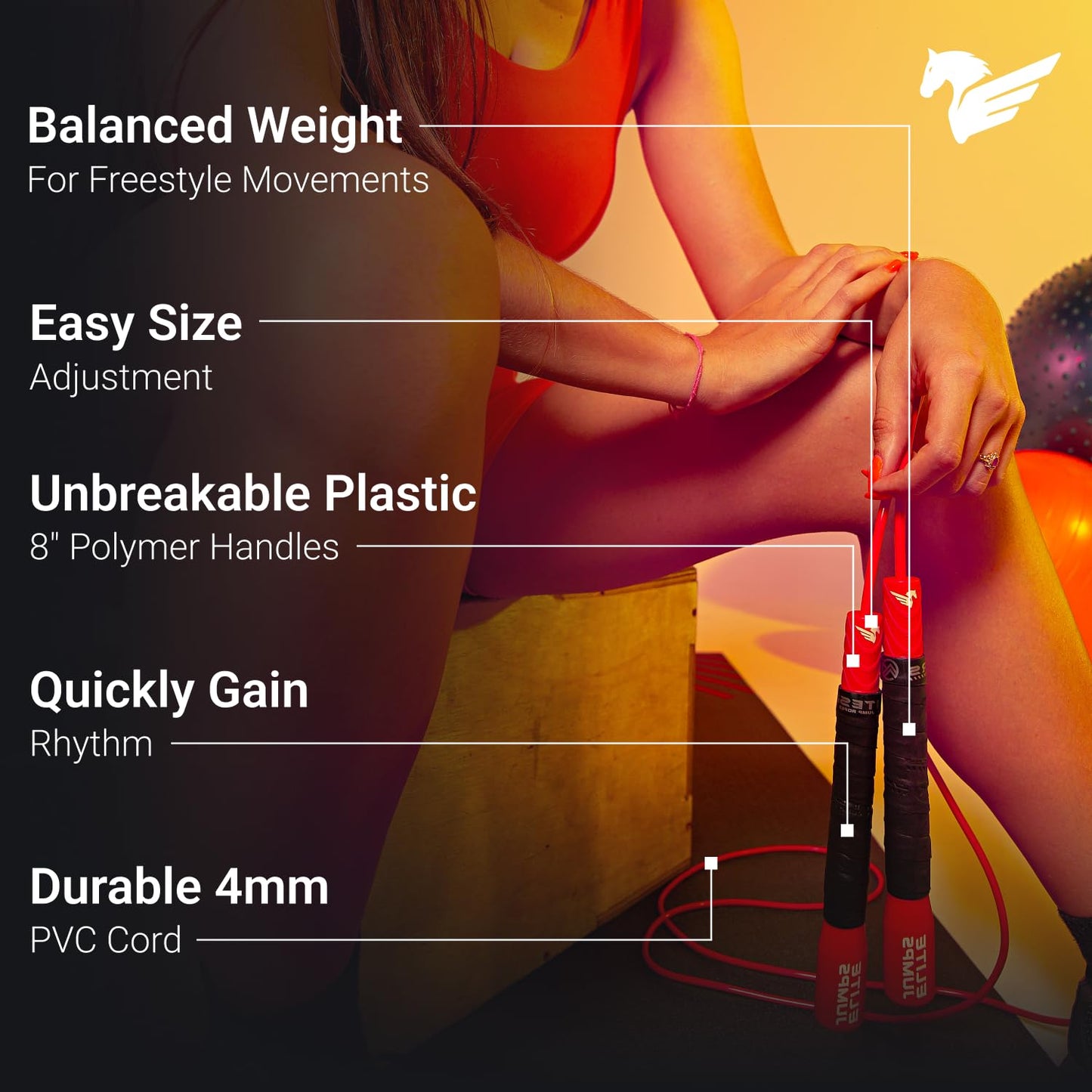 Fit Plus Pro Freestyle PVC Jump Rope for Tricks - Unbreakable 8" Long Handles with Non-Slip Grip Tape - Premium Adult Jump Ropes for Fitness - Lightweight Cardio Boxing Skipping Jump Rope