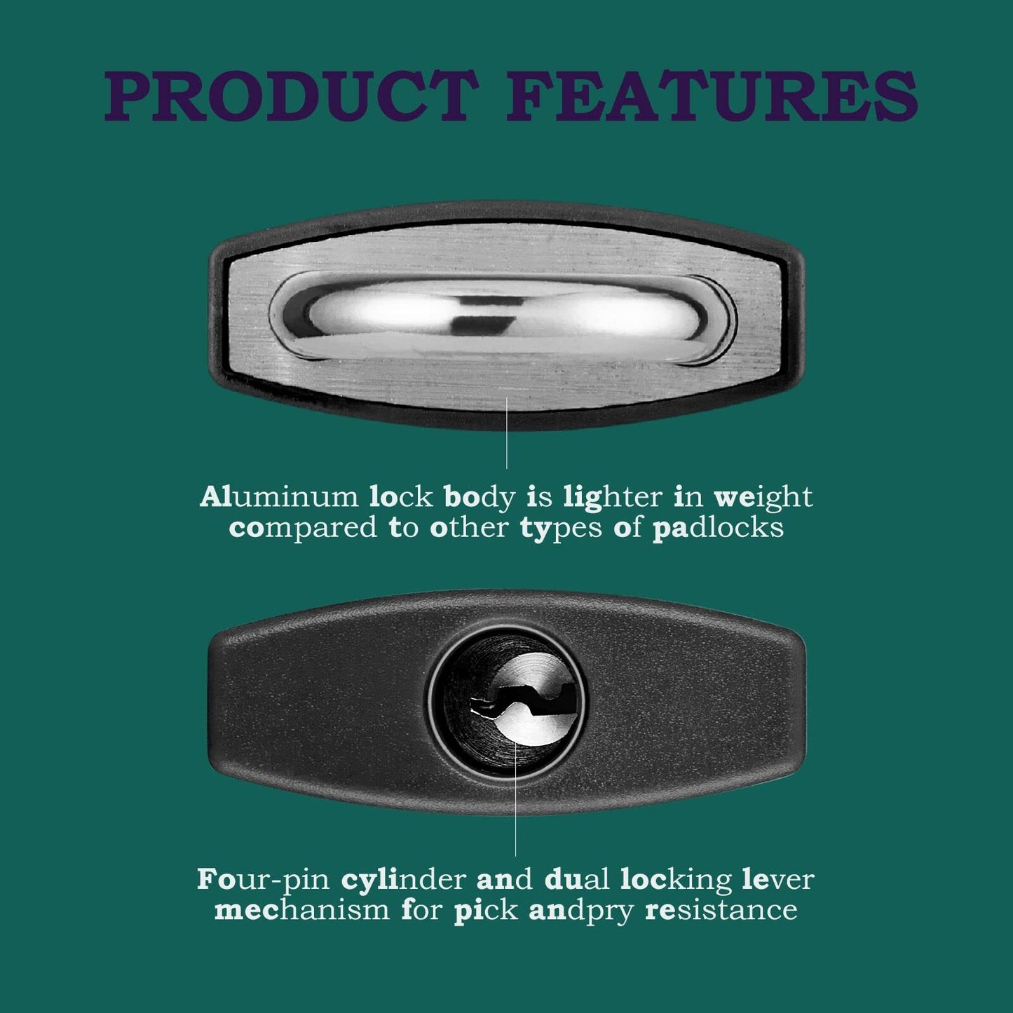 Guliffen 2 Pack Covered Aluminum Padlocks with Key, Black Locker Lock with Long Shackle for Gates, Fences, Toolboxes,