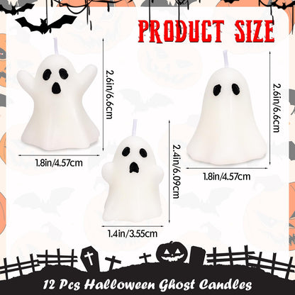 12 PCS Halloween Ghost Candles Spooky Candles White Floating Candles Halloween Decorative Tabletop Candle White Dripless Wax Burning Candle for Holidays Party