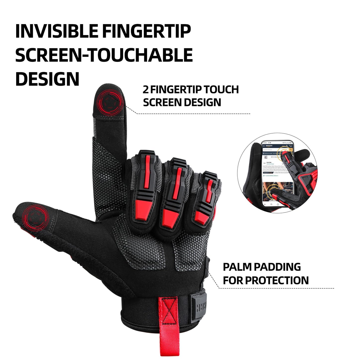 DULFINE Impact-Resistant Work Gloves Men, Heavy Duty Mechanic Gloves,Touch Screen,Ideal for Construction,Forestry, Oil Rig Drilling,Mechanic