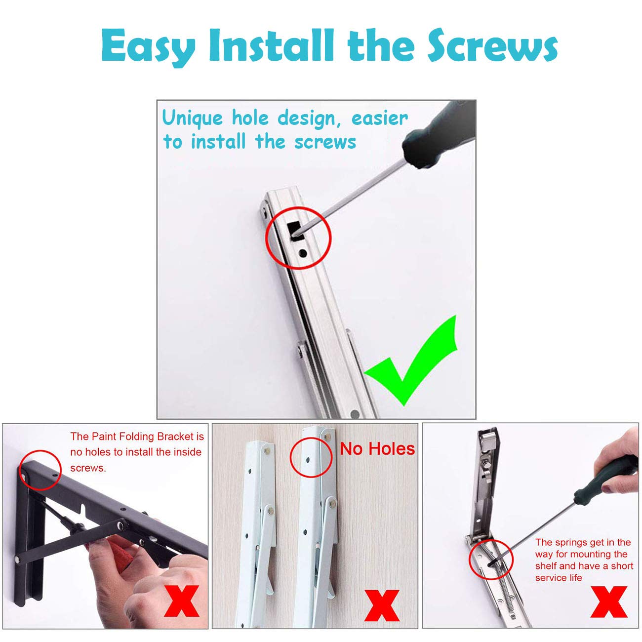 CLT 12'' Folding Shelf Brackets Max. Load 440 lb, Heavy Duty Stainless Steel DIY Wall Mounted Shelf Bracket Space Saving for Table Work Bench, Pack of 2