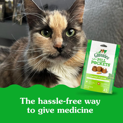 Greenies Feline Pill Pockets for Cats Natural Soft Cat Treats, Catnip Flavor, 1.6 oz. Pouch (45 Treats)
