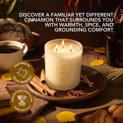 Fall Fresh Cinnamon Bark Essential Oil - Warm & Spicy Pure Beeswax Candle - 90+ Hours Long Burning - Non-Toxic Scented Candles for Autum Home Decor & Aromatherapy for Anxiety Relief - Natural - 15 OZ