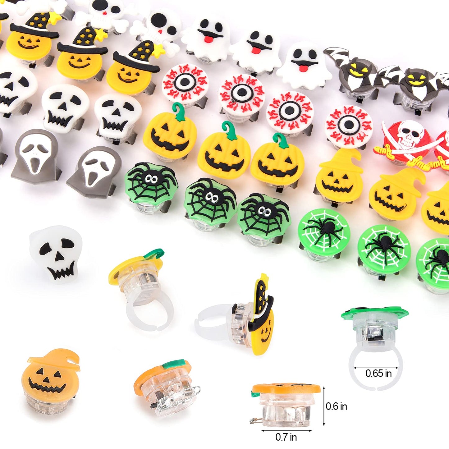 Halloween Party Favors for Kids, 68 PCS LED Flash Rings Light Up Necklaces & Brooches for Party Decorations, Glow in the Dark Halloween Party Supplies Non Candy Halloween Treats Goodie Bag Fillers