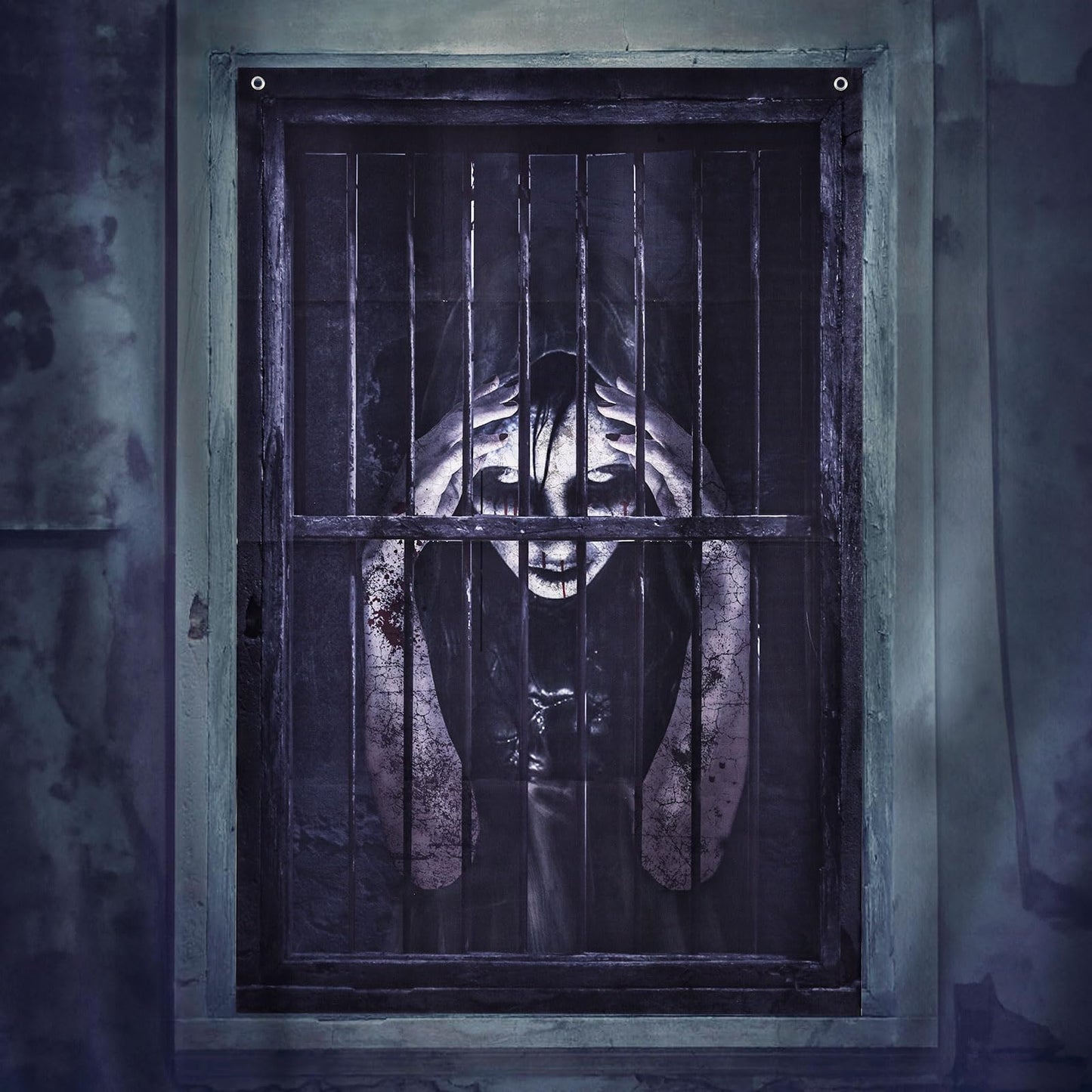 FUN LITTLE TOYS Halloween Female Ghost Curtain, Window Door Cover, Sticker for Halloween Decoration, Party Decors (Female Ghost-2)