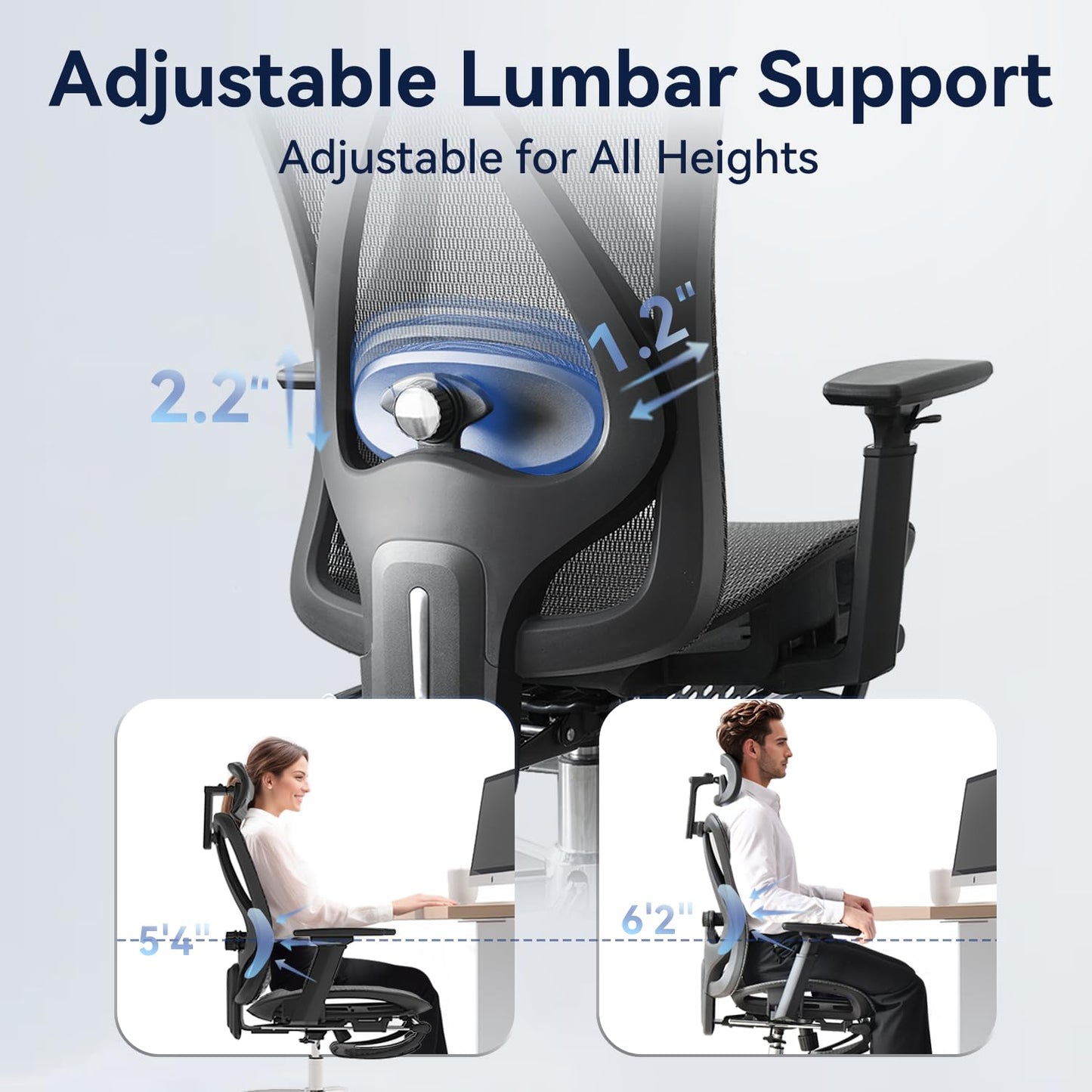 Ergonomic Office Chair, 3-Level Tilt Backrest, 3D Headrest, 3D Armrest and Retractable Footrest, Mesh Breathable SGS Class 4 Gas Clylinder, Black