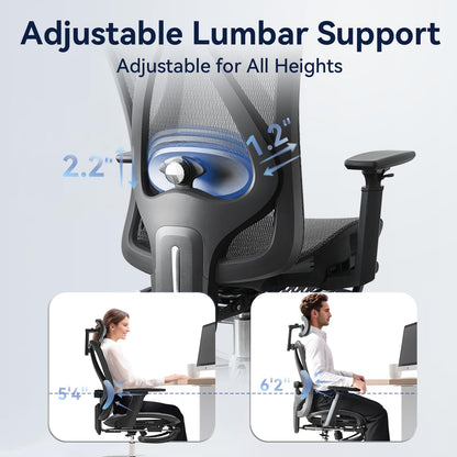 Ergonomic Office Chair, 3-Level Tilt Backrest, 3D Headrest, 3D Armrest and Retractable Footrest, Mesh Breathable SGS Class 4 Gas Clylinder, Black