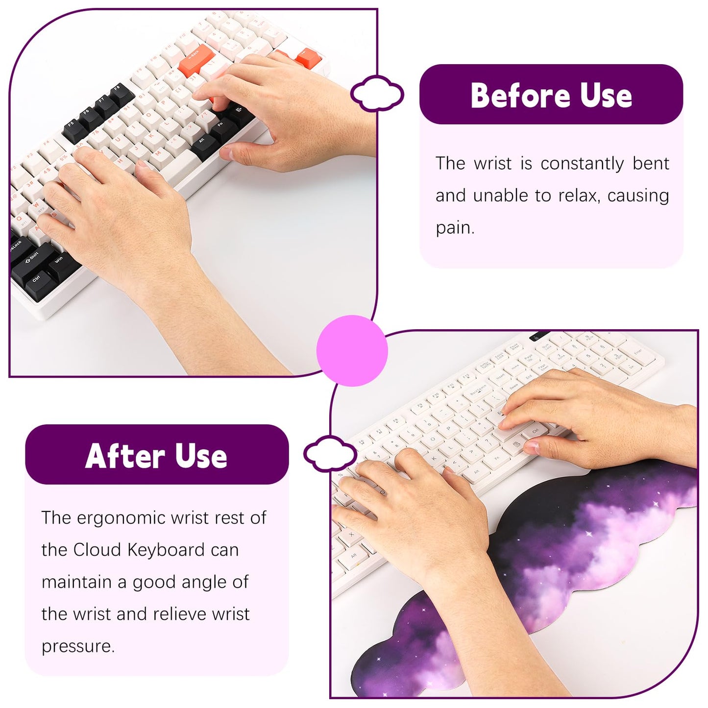 Keyboard Cloud Wrist Rest for Computer, Keyboard High Density Memory Foam Wrist Pad with Non-Slip Base Keyboard Pad for Typing Pain Relief Keyboard Hand Rest for Laptop/Computer(Star Purple)