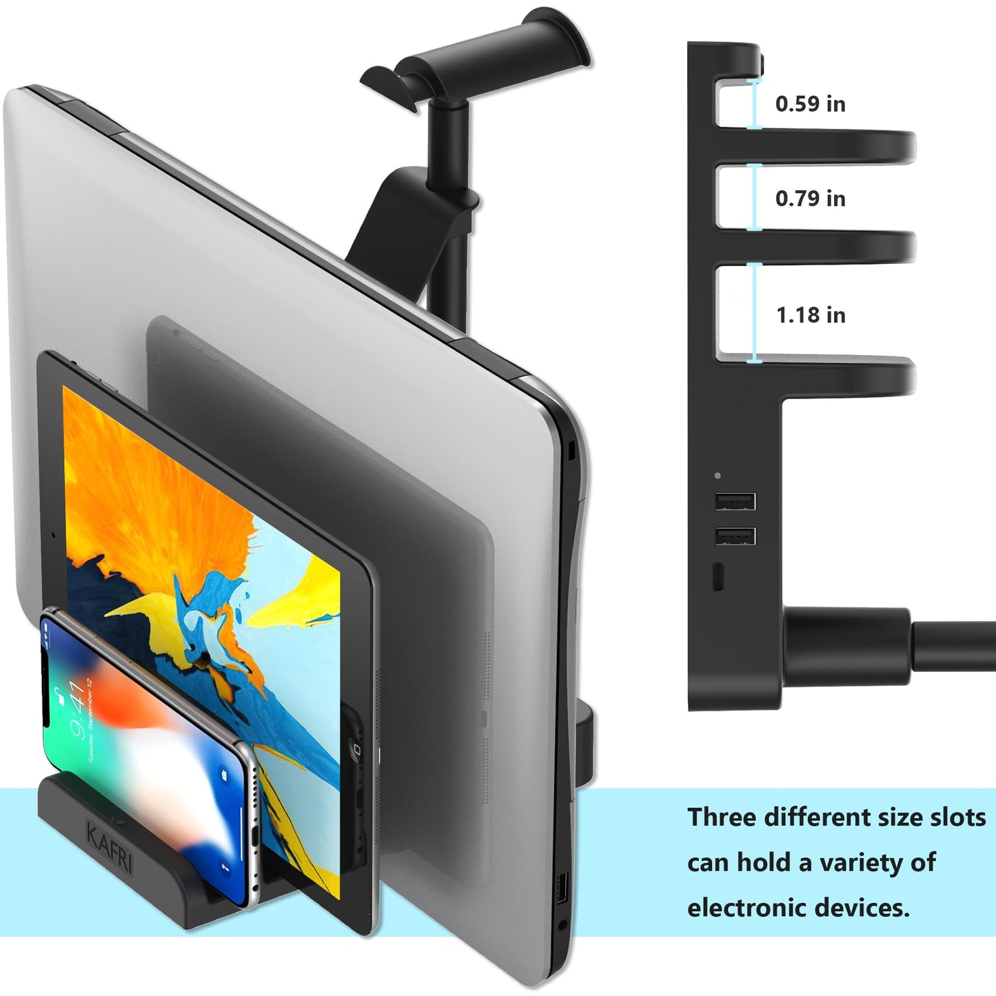 KAFRI Headphone and Controller Stand with USB A&C Charger, Desk Gaming Accessories Headset Holder with USB Charging Port and 2 AC Outlets, Switch/Phone Storage Organizer, Gamer Gift for Men Boyfriend