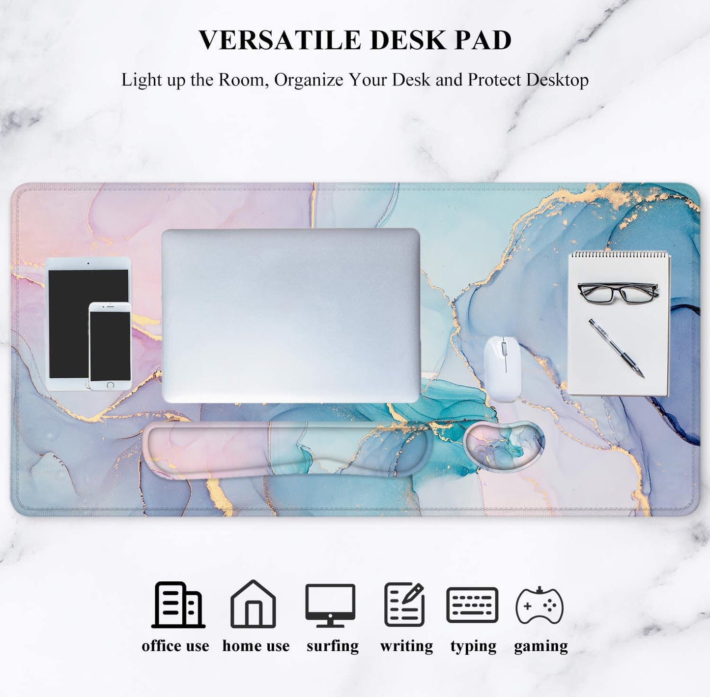 LATEEFAH Desk Mat, Mouse Pad with Wrist Rest, 4-in-1 Large Mouse Pads for Desk, Ergonomic Mouse Pad and Keyboard Wrist Rest Gaming Keyboard Mat for Office, Home