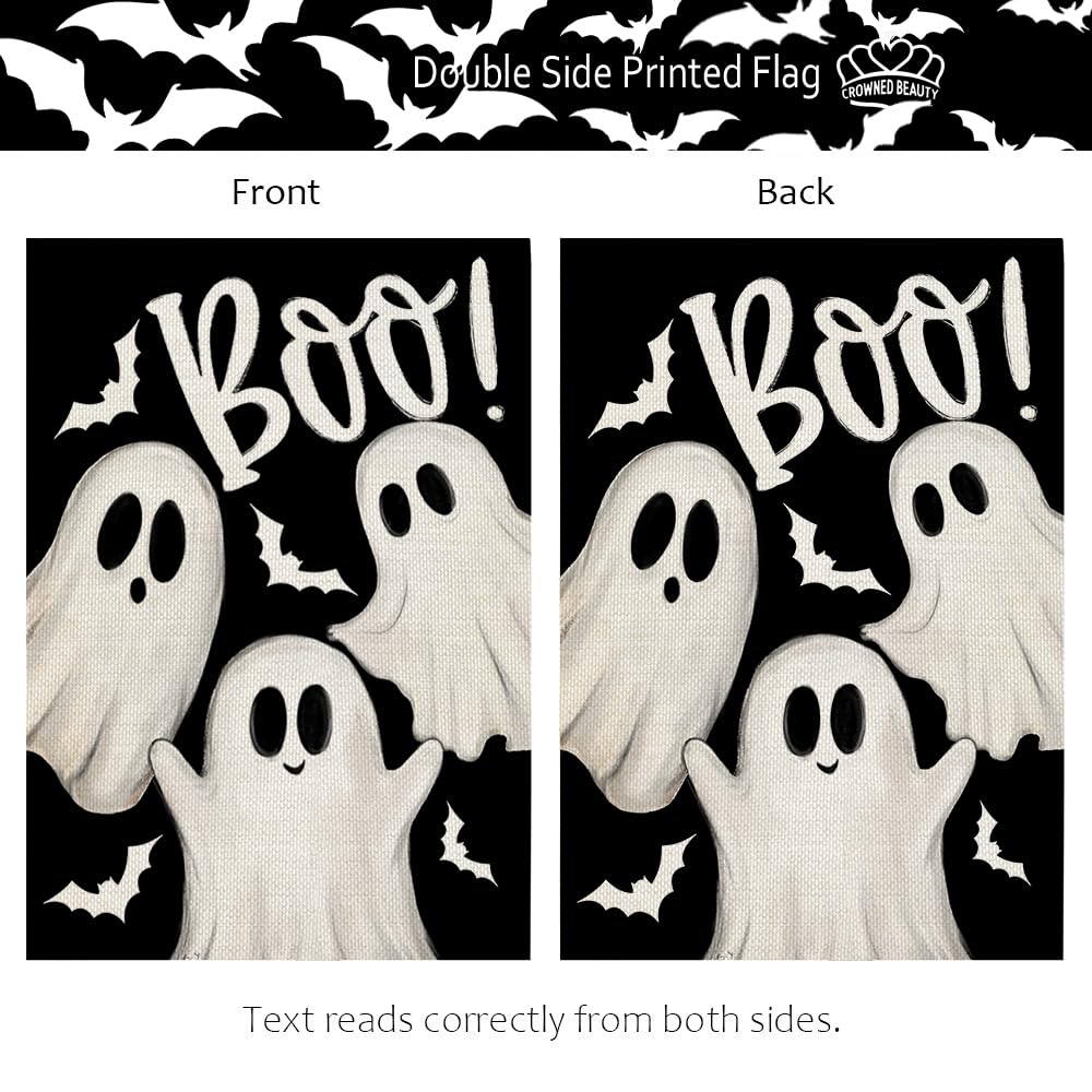 CROWNED BEAUTY Halloween Garden Flag 12x18 Inch Double Sided Ghosts Boo Decoration for Outside CF1883-12