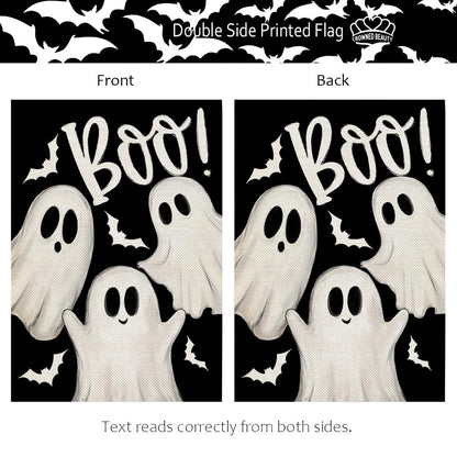 CROWNED BEAUTY Halloween Garden Flag 12x18 Inch Double Sided Ghosts Boo Decoration for Outside CF1883-12