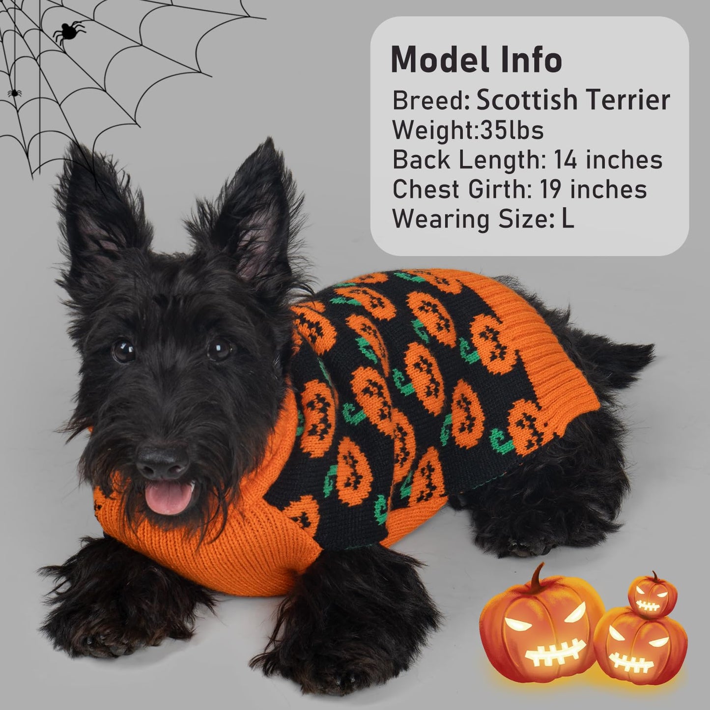 KYEESE Halloween Dog Sweater with Leash Hole Cute Pumpkin Design Winter Warm Turtleneck Cozy and Comfortable Orange Knitwear for Small Dogs Boy Fall Holiday Apparel Halloween Doggy Sweater, Large