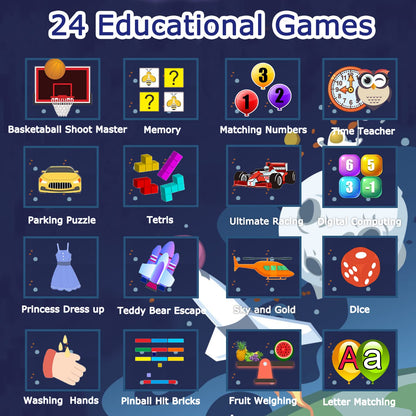 Cosjoype Kids Game Smart Watch for Kids with 24 Puzzle Games HD Touch Screen Camera Music Player Pedometer Alarm Clock Calculator Flashlight 12/24hr Kid Watch Gift for 4-12 Year Old Boys Toys for Kid