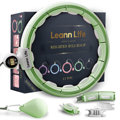 Leann L!fe U5-16 Knots with Counter, U5 Silent Smart Weighted Hula Hoop for Adults Weight Loss Infinity Hoop Plus Size, Home Outdoors Fitness Exercise, Abdominal Toner, (Green-Waist 28"~46")