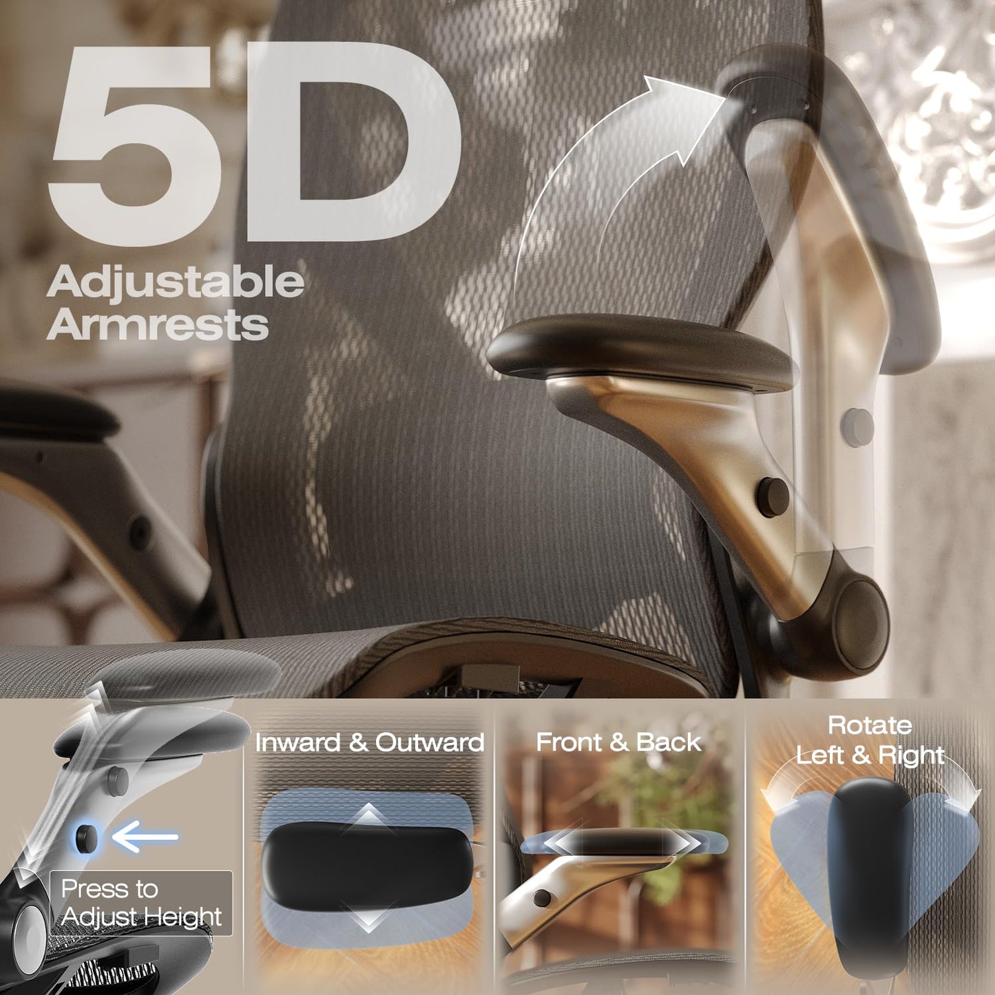 ELABEST X100 Ergonomic Office Chair with Footrest, Big and Tall Home Desk Chair with 5D Flip-Up Arms, Adjustable 3D Adaptive Lumbar Support,High Back Rolling Computer Chair, Swivel Gaming Mesh Chairs