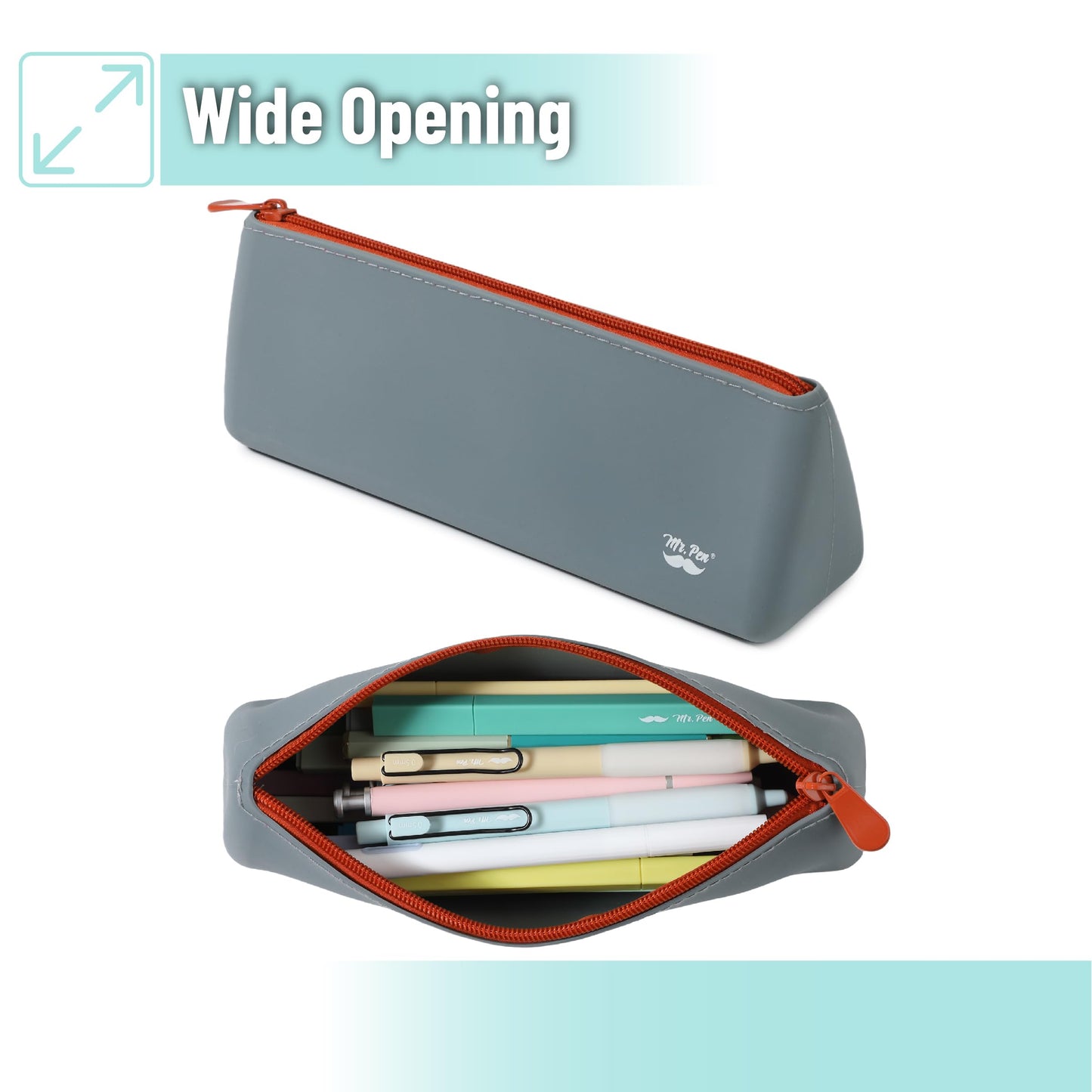 Mr. Pen- Silicone Pencil Case Pouch, Slate Blue, Aesthetic Triangular Design, Multipurpose, Aesthetic Pencil Case Small, Silicone Makeup Bag