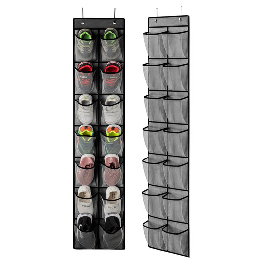 KEEPJOY Over the Door Shoe Organizer, Hanging Shoe Organizer with 4 Hooks,Door Shoe Holder with 14 Mesh Deep Pockets Closet Door Shoe Storage Bag (Grey-2Pack)
