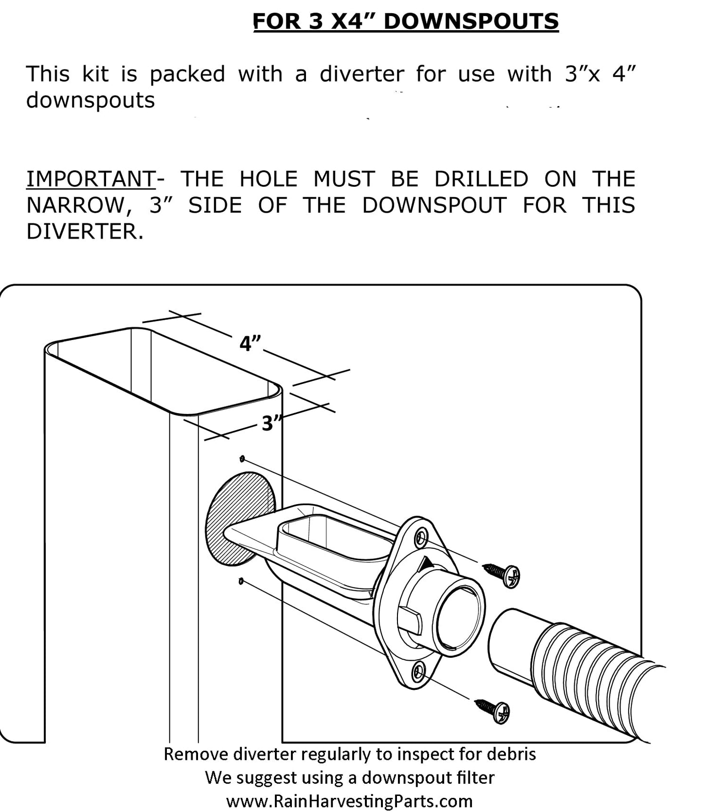 EarthMinded FlexiFit Diverter Upgrade for 3 x 4 Inch Rectangular Downspouts - For New or Existing Installations - Easy to Install - Catch Rain Water for Outdoor Chores