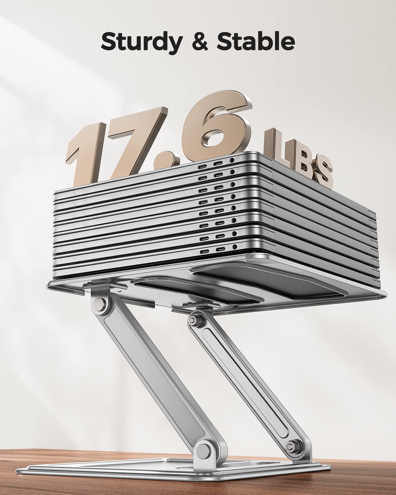 LORYERGO Laptop Stand for Desk, Adjustable & Foldable Laptop Riser for 10-15.6 Inch Laptops, Computer Stand for MacBook/Notebook, Portable Ergonomic Holder Up to 17.6lbs - Silver