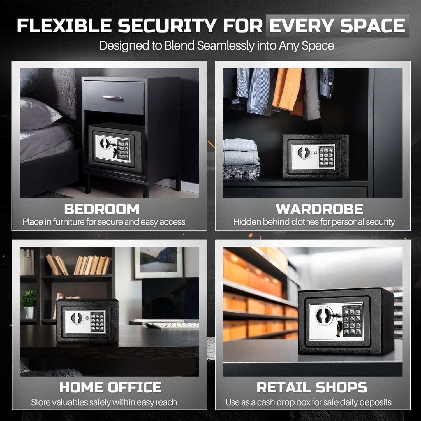 Flexzion Electronic Drop Safe Box with Digital Combination Lock - Cash Safe for Cabinets, Home & Office Security (9"x7"x7"), Black