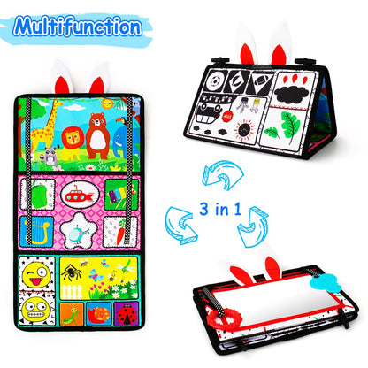 Inbeby Tummy Time/Baby Mirror Toys, Black and White High Contrast Tabletop Mount Baby Newborn Toys 0 3 6 Months Brain Development, Sensory Texture Piano Infant Toys 0 3 6 Months with Squeaker