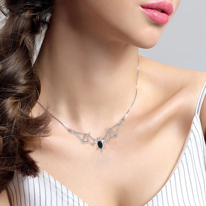 DAOCHONG 925 Sterling Silver Gothic Vampire Bat Pendant Necklace Jewelry for Women