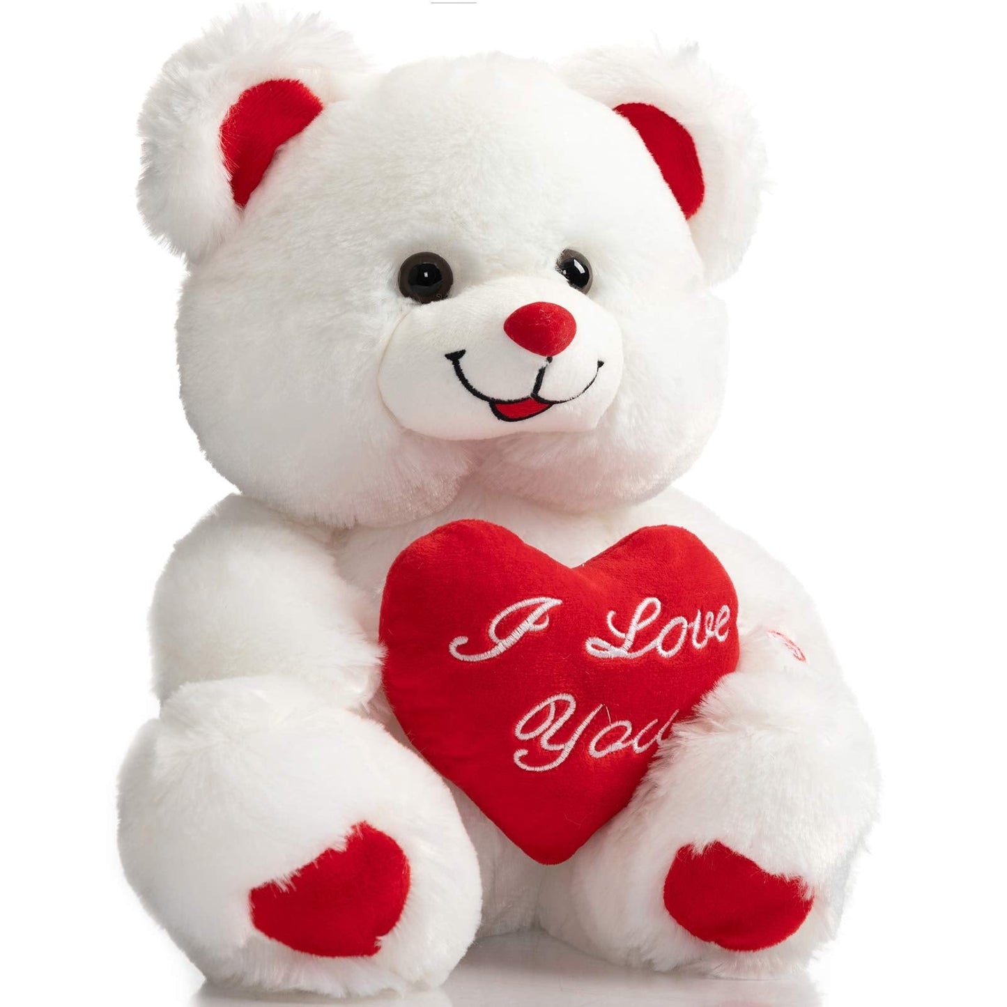 HollyHOME Teddy Bear with Heart Plush Bear That Says I Love You and Blushes LED Stuffed Toys for Girlfriend and Kids Toy Gift 13 inch White