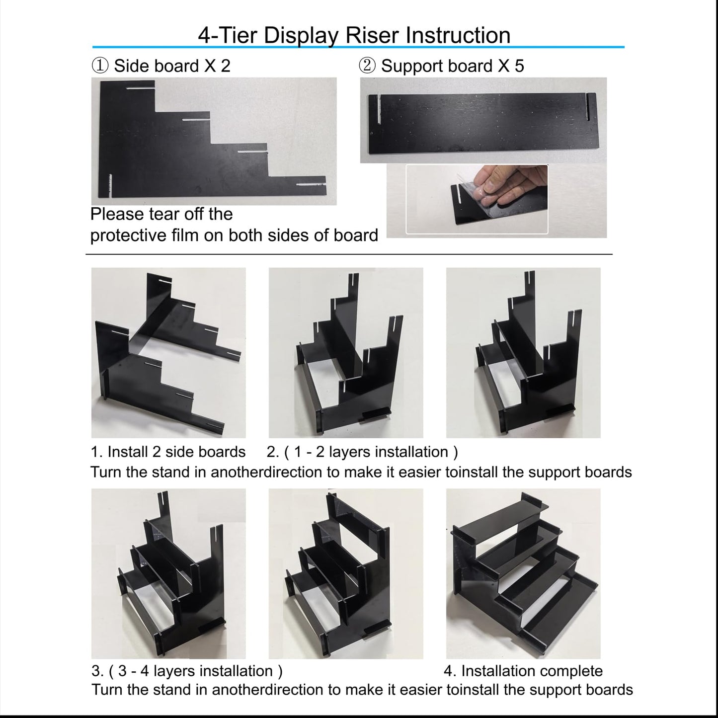 HENABLE 4 Tier Black Acrylic Display Risers, Perfume Organizer Stand, Cupcake Stand Holder, Shelf Risers for Display Stands for Funko POP Figure, Dessert Shelves for Party, Decoration