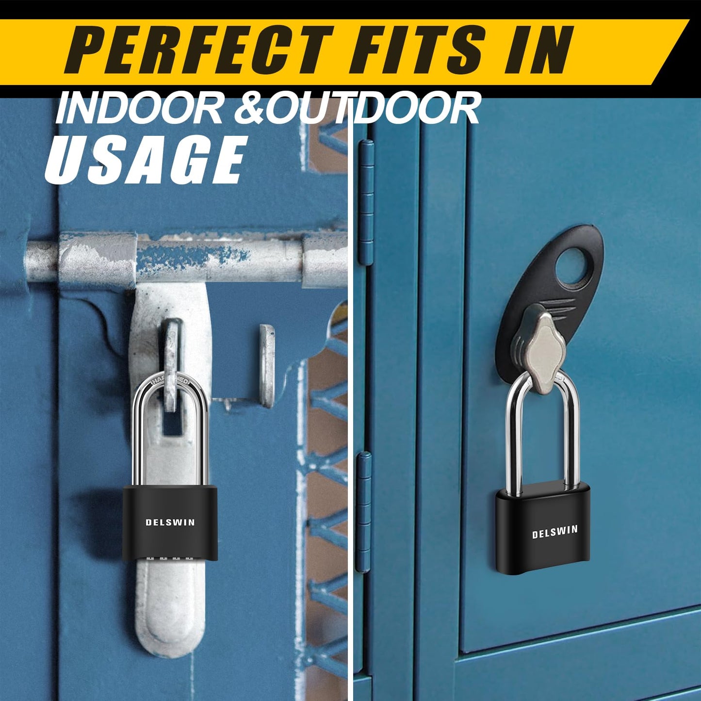 DELSWIN Combination Lock Outdoor Padlock - Weatherproof Extended 2-1/2 in. Long Shackle Combination Padlock for Gate, Shed, Trailers, and Sports Lockers(Black,2Pcs)