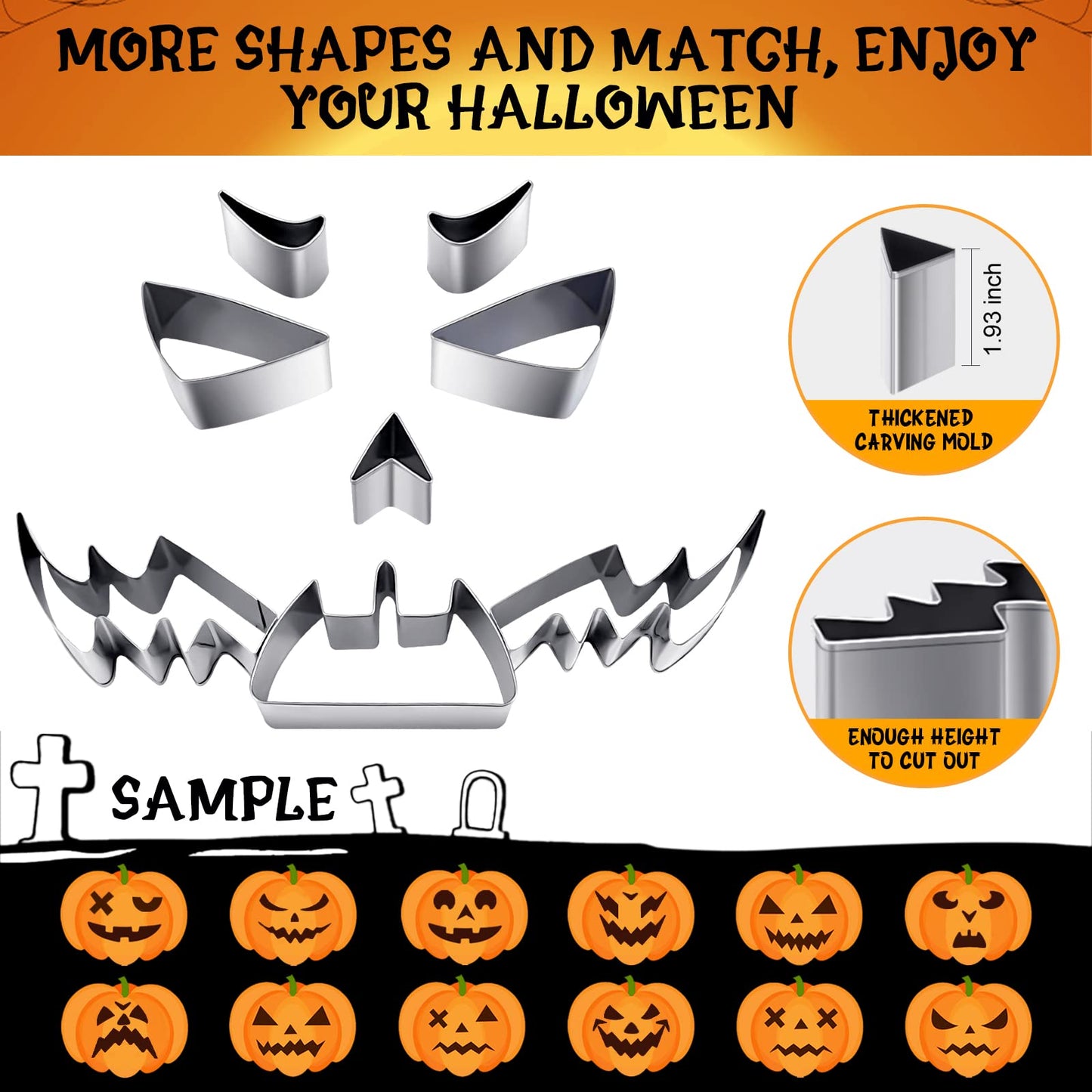 Halloween Pumpkin Carving Kit, 21 PCS Safe and Easy Pumpkin Carving Tools with Stainless Steel Stencils for Halloween Decoration, DIY Cookie Cutters for Kids Adults