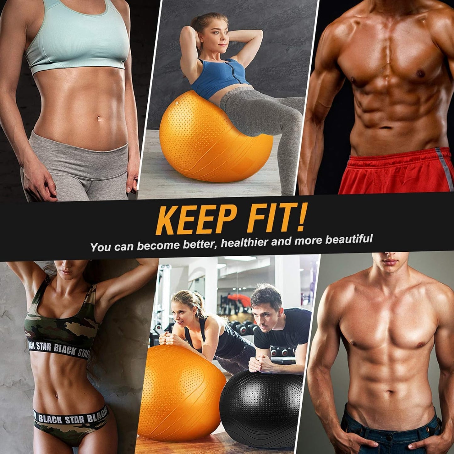 Gruper Yoga Ball, 55-75cm Extra Thick Exercise Ball for Workout Fitness Balance, Anti Burst Chair for Home and Office Desk,Includes Hand Pump & Workout Guide Access (Orange, 22 inch (55cm),M)