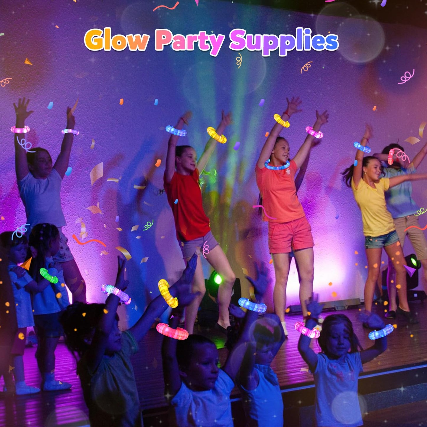 24 Pack Glow Sticks Classroom Halloween Party Favors for Kids 4-8-12, Goodie Bags Stuffers Light up Pop Tubes, Bulk Glow Necklace Bracelet Birthday Glow in the Dark Party Supplies Party Decoration