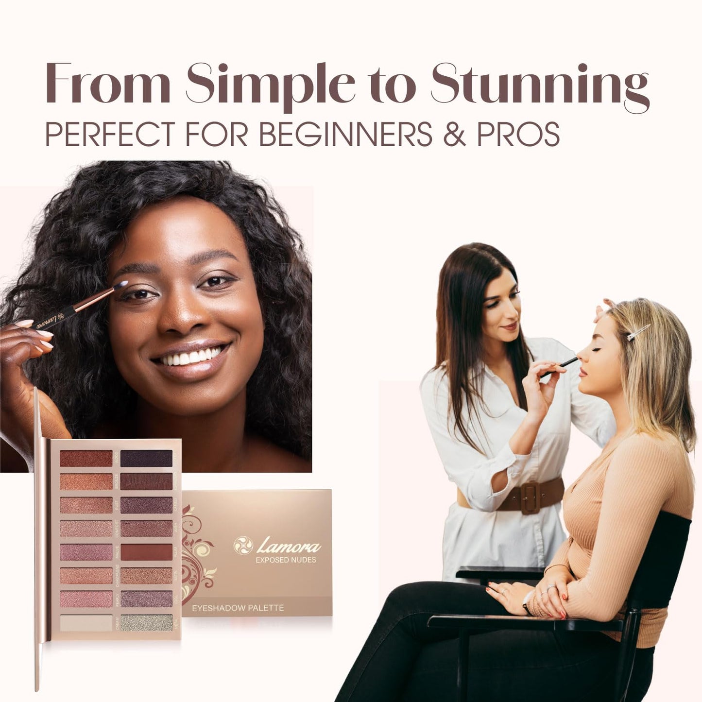 Lamora Eyeshadow Palette Makeup - Eye Makeup Palette with 16 Highly Pigmented Matte & Shimmer Shades - Vegan & Blendable