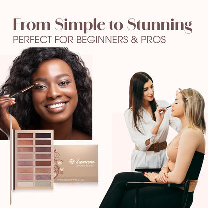 Lamora Eyeshadow Palette Makeup - Eye Makeup Palette with 16 Highly Pigmented Matte & Shimmer Shades - Vegan & Blendable