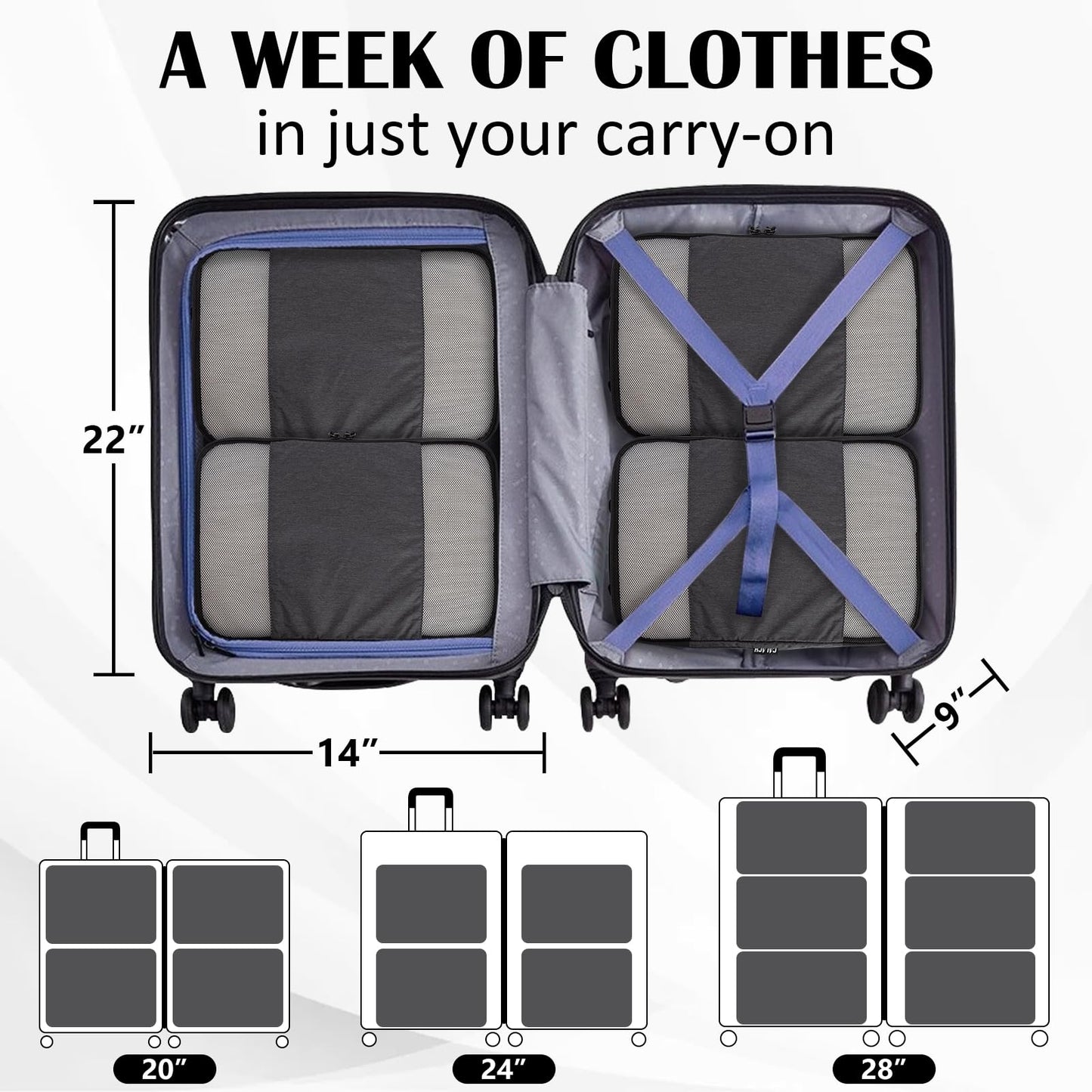 Compression Packing Cubes for Travel Essentials, 2 Set Expandable Compression Bags for Travel Packing Cubes for Suitcase Luggage Organizer Bags, Black Mesh