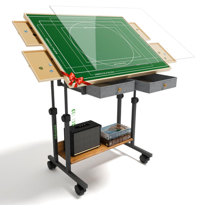 CODACE 1500 Piece Jigsaw Puzzle Table with Legs, Adjustable 5-Tilting-Angle Puzzle Board with 6 Drawers & Cover, 35"x 26" Wooden Board with 4 Wheels for Adults