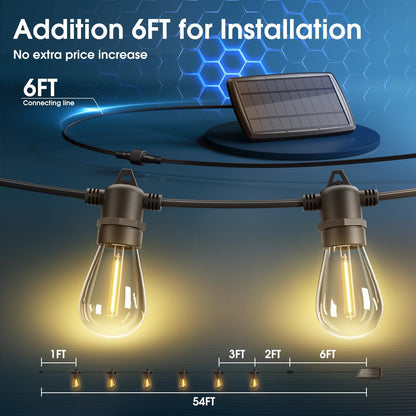 KYY 54FT Solar String Lights Outdoor Waterproof with USB Charging & Remote, Dimmable & Timable, Solar Powered Patio Lights with LED Shatterproof Bulbs for Deck Backyard Porch Garden Camping
