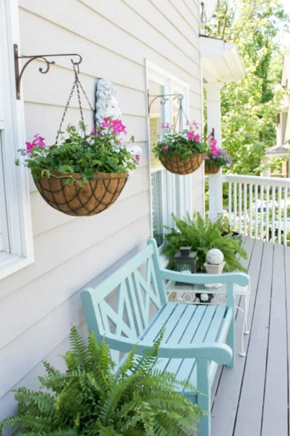 Kingbuy 12 Inch Metal Hanging Planter Basket with Coconut Fiber Liner Round Wire Hanging Plant Flower Pot for Home Garden Patio Decoration, Grid Pattern, 2 Pack