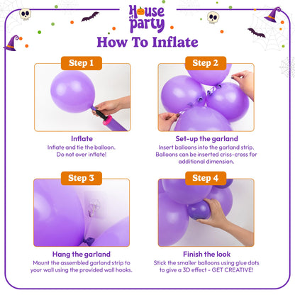 HOUSE OF PARTY Halloween Balloon Arch Kit 80 Pcs - 5/10/12/18 Inch Balloons Garland with 16" BOO Foil Balloon & Stretchy Spider Web For Halloween Party & Kids Birthday Decorations