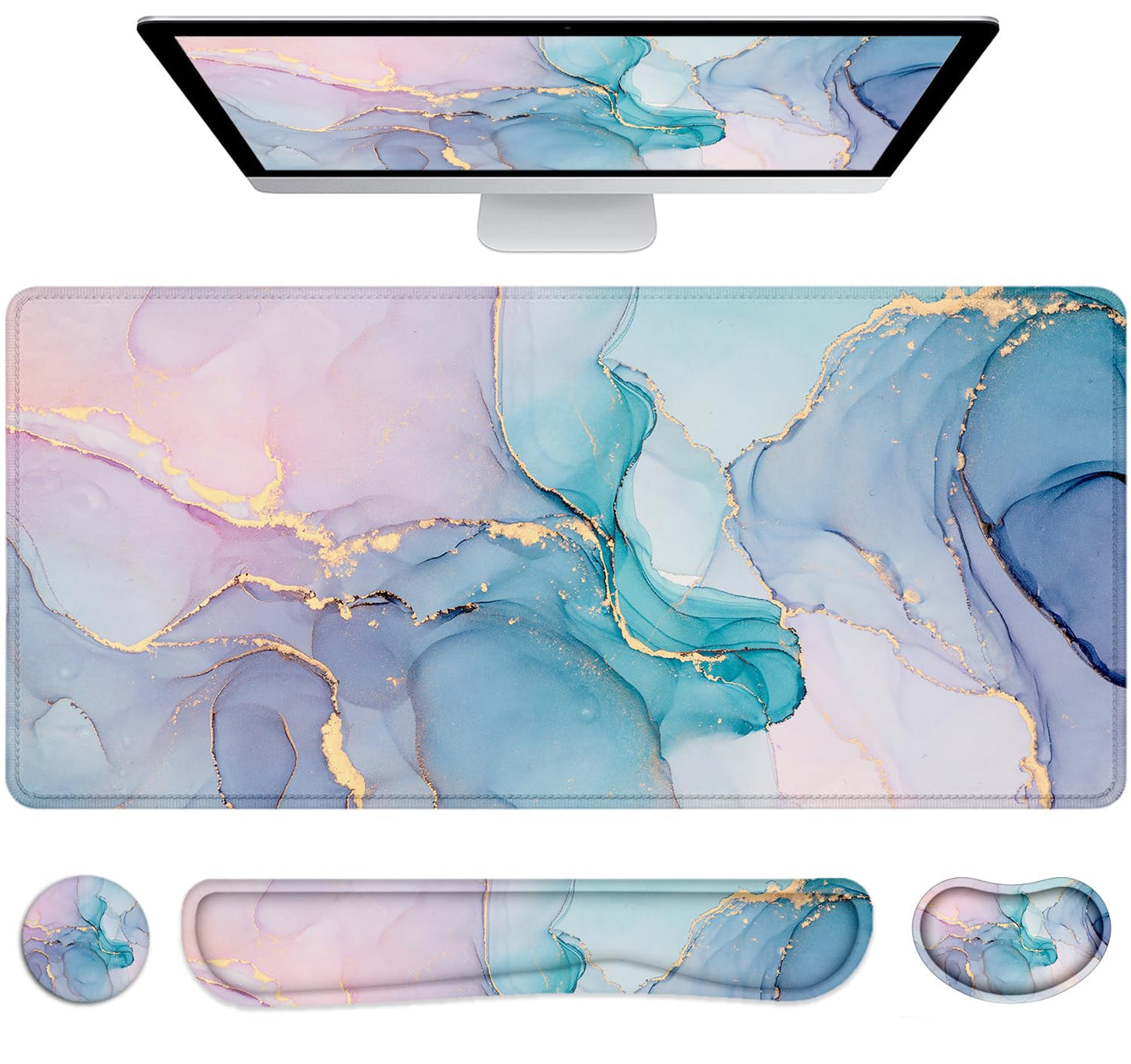 LATEEFAH Desk Mat, Mouse Pad with Wrist Rest, 4-in-1 Large Mouse Pads for Desk, Ergonomic Mouse Pad and Keyboard Wrist Rest Gaming Keyboard Mat for Office, Home