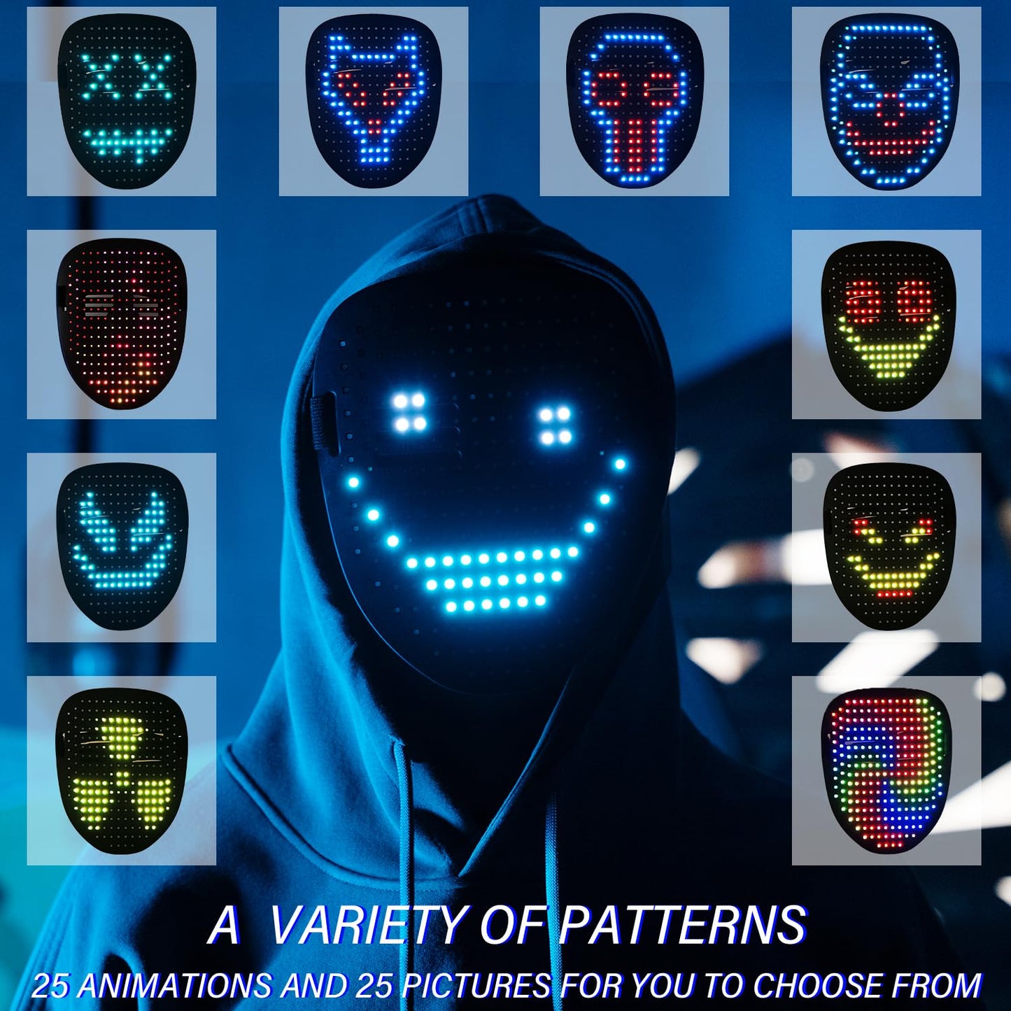 COOLGUARDER Led Mask with Gesture Sensing, Light up Shining Mask with 50 Patterns for Child Men Women LED Mask Halloween Xmas for Costume Cosplay Party